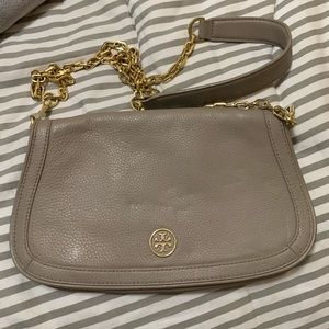 Tory burch grey and gold chain cross body